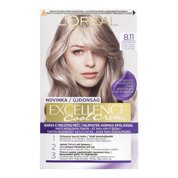 L&#039;Oréal Paris Excellence Cool Creme Vopsea de păr pentru femei 48 ml Nuanţă 8,11 Ultra Ash Light Blond