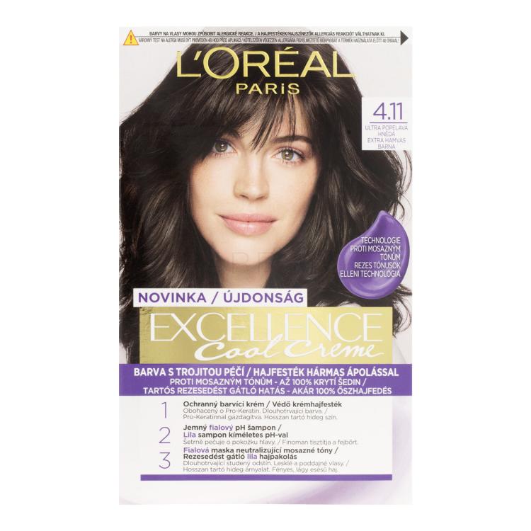 L&#039;Oréal Paris Excellence Cool Creme Vopsea de păr pentru femei 48 ml Nuanţă 4,11 Ultra Ash Brown