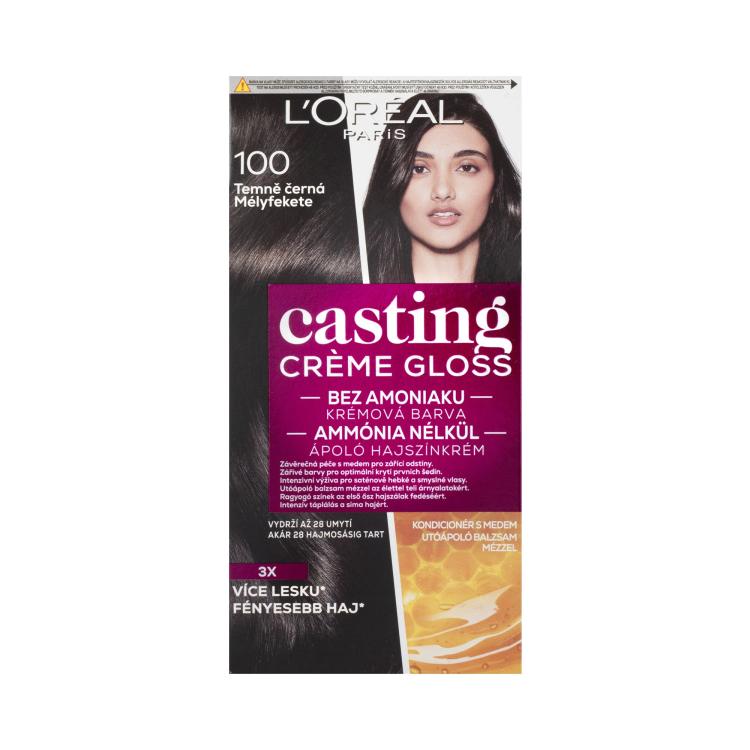 L&#039;Oréal Paris Casting Creme Gloss Vopsea de păr pentru femei 48 ml Nuanţă 100 Dark Black