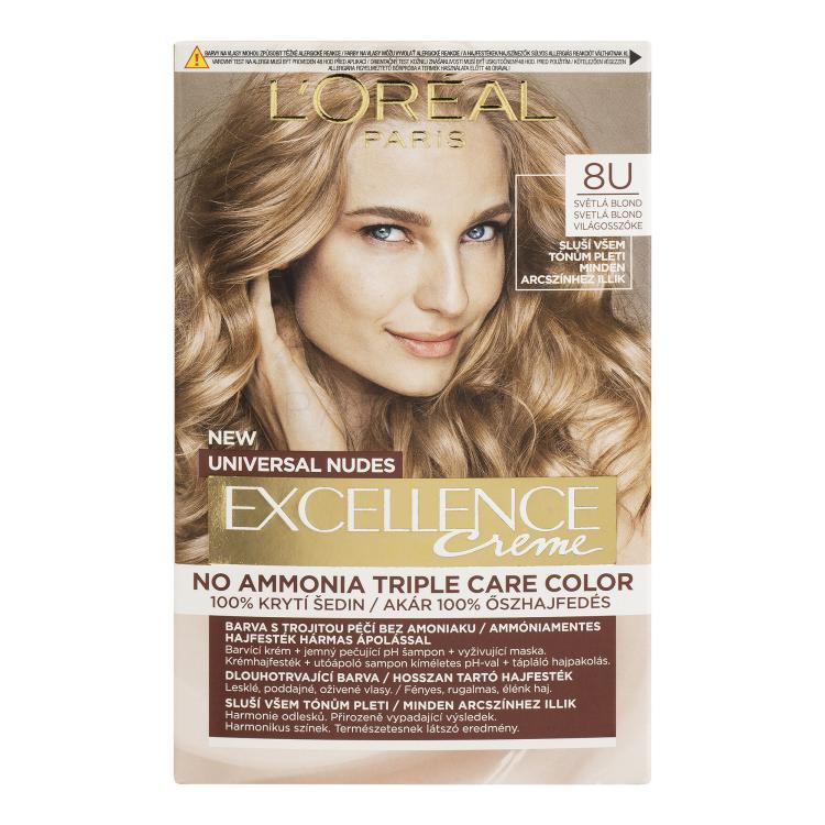 L&#039;Oréal Paris Excellence Creme Triple Protection Vopsea de păr pentru femei 48 ml Nuanţă 8U Light Blonde