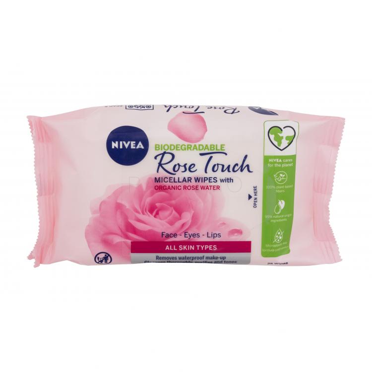 Nivea Rose Touch Micellar Wipes With Organic Rose Water Șervețele faciale pentru femei 25 buc