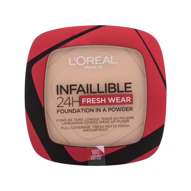L&#039;Oréal Paris Infaillible 24H Fresh Wear Foundation In A Powder Fond de ten pentru femei 9 g Nuanţă 180 Rose Sand