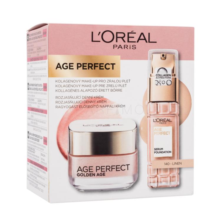 L&#039;Oréal Paris Age Perfect Golden Age Set cadou Cremă de zi pentru față Age Perfect Golden Age 50 ml + fond de ten Age Perfect Serum Foundation 30 ml 140 Linen
