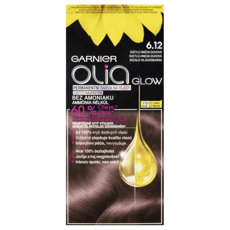 Garnier Olia Permanent Hair Color Glow Vopsea de păr pentru femei 50 g Nuanţă 6,12 Light Brown Rainbow