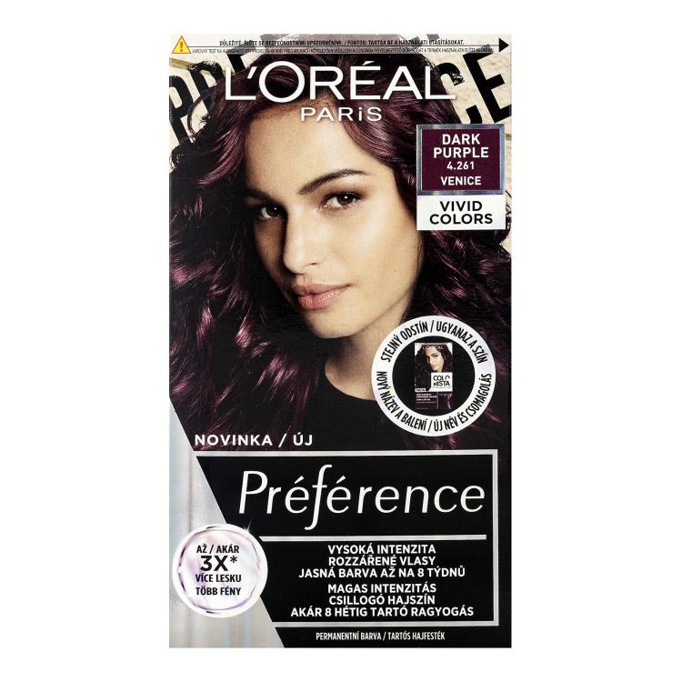 L&#039;Oréal Paris Préférence Vivid Colors Vopsea de păr pentru femei 60 ml Nuanţă 4,261 Dark Purple