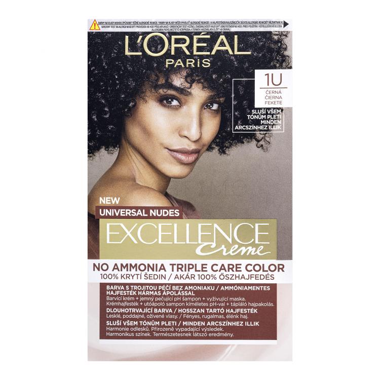 L&#039;Oréal Paris Excellence Creme Triple Protection No Ammonia Vopsea de păr pentru femei 48 ml Nuanţă 1U Black