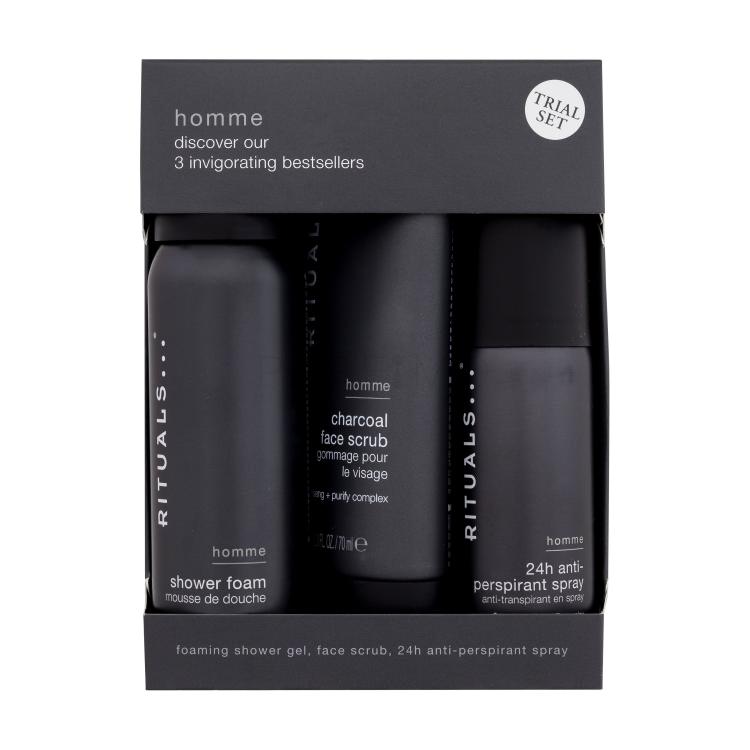 Rituals Homme 3 Invigorating Bestsellers Set cadou Spumă de duș Homme 50 ml + antiperspirant Homme 50 ml + exfoliant facial Homme 70 ml