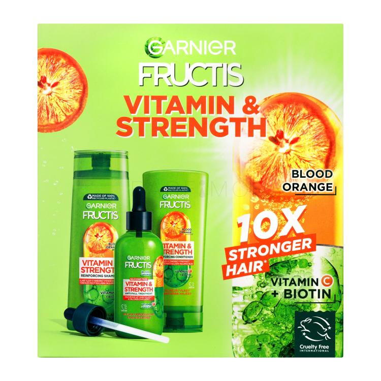 Garnier Fructis Vitamin &amp; Strength Set cadou Șampon Fructis Vitamin &amp; Strength 250 ml + balsam Fructis Vitamin &amp; Strength 200 ml + ser pentru păr Fructis Vitamin &amp; Strength 125 ml