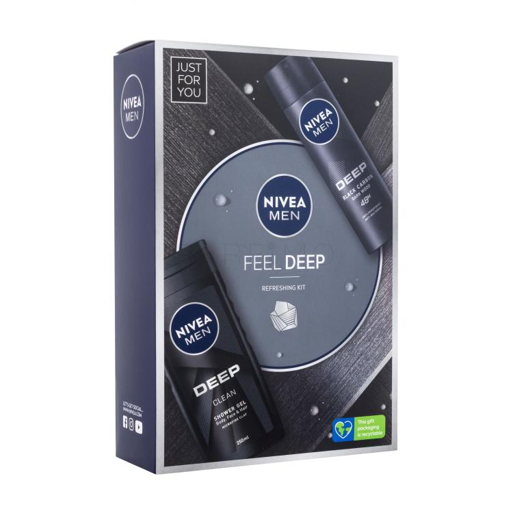 Nivea Men Feel Deep Set cadou Gel de duș Men Deep Clean 250 ml + antiperspirant Men Deep 150 ml