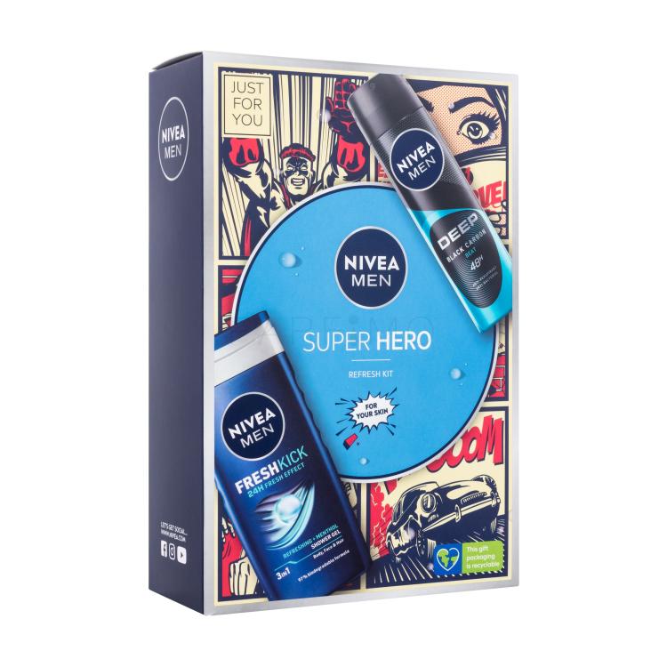 Nivea Men Super Hero Set cadou Gel de duș Men Fresh Kick 250 ml + antiperspirant Men Deep Beat 150 ml