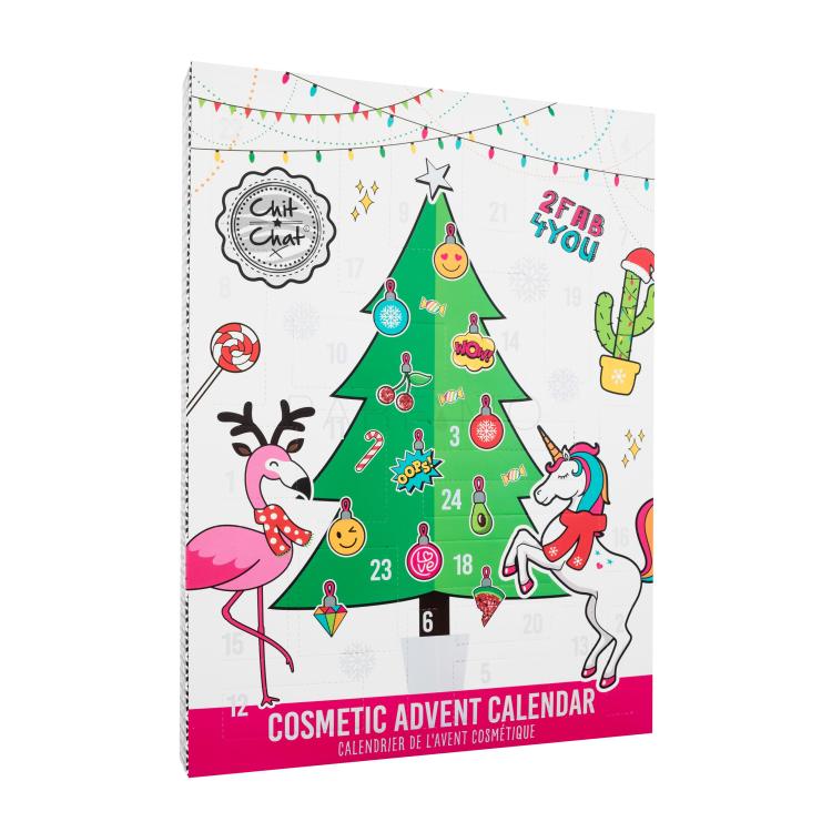 Technic Chit Chat Cosmetic Advent Calendar Set cadou Lac de unghii 2 buc + fard de pleoape 2 buc + creion de buze 3 buc + luciu de buze 3 buc + ruj de buze 1 buc + balsam de buze 2 buc + accesorii pentru unghii + elastic de păr 1 buc + despărțitor degete 1 buc + stickere pentru unghii + ascuțitoare 