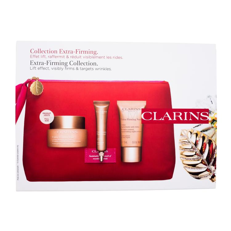 Clarins Extra-Firming Collection Set cadou Cremă de zi pentru față Extra-Firming 50 ml + cremă de noapte Extra-Firming Night 15 ml + ser facial Extra-Firming Phyto-Serum 10 ml + geantă cosmetică