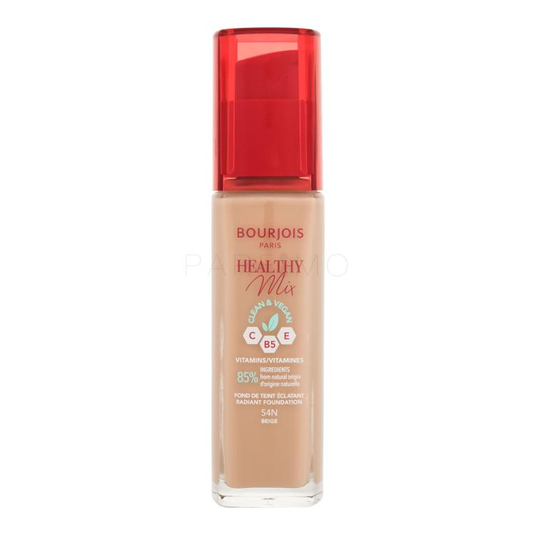 BOURJOIS Paris Healthy Mix Clean &amp; Vegan Radiant Foundation Fond de ten pentru femei 30 ml Nuanţă 54N Beige