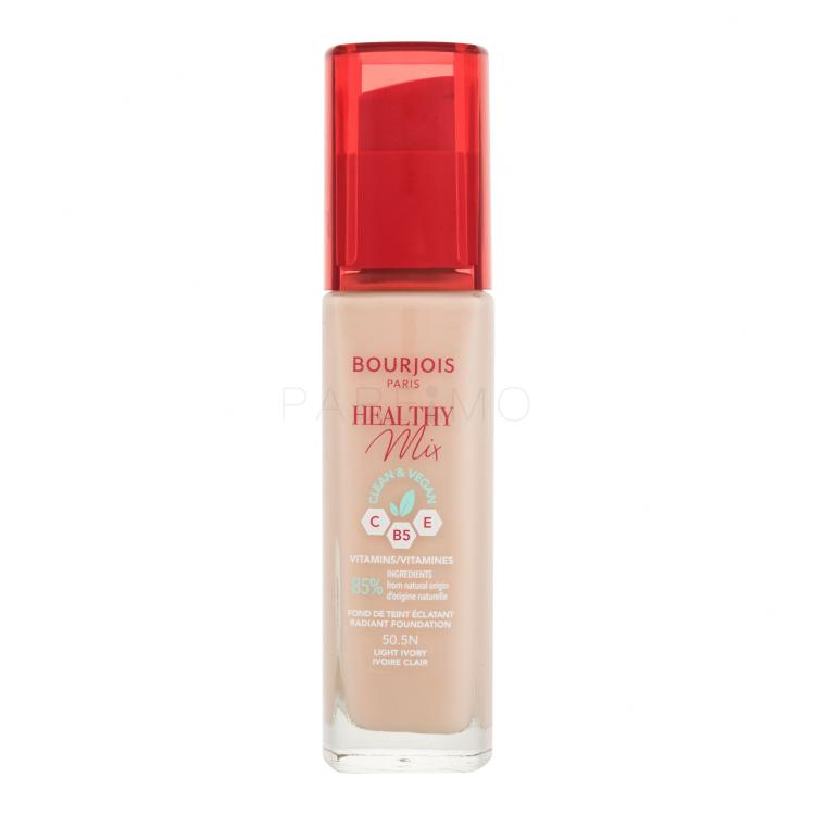 BOURJOIS Paris Healthy Mix Clean &amp; Vegan Radiant Foundation Fond de ten pentru femei 30 ml Nuanţă 50,5N Light Ivory