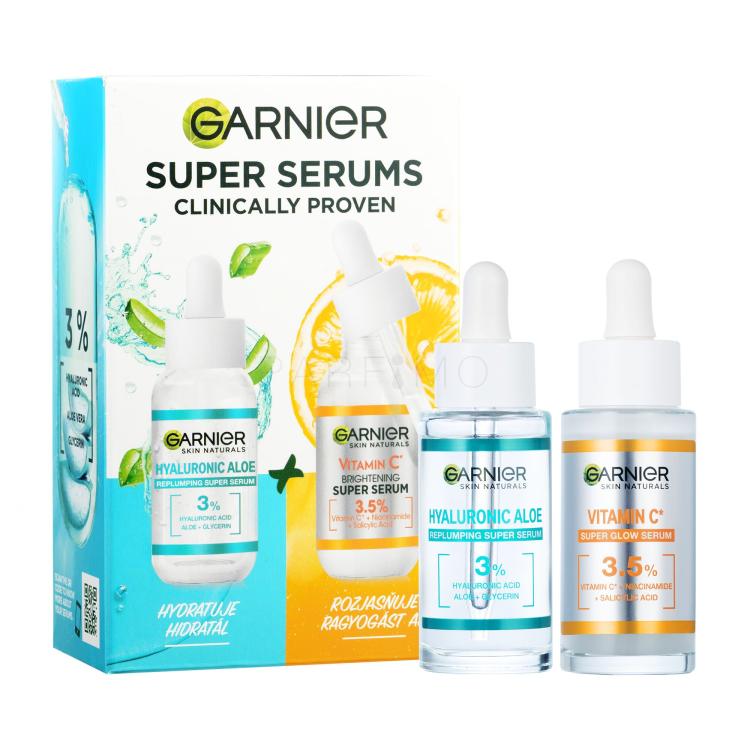 Garnier Skin Naturals Super Serums Set cadou Ser pentru față Skin Naturals Vitamin C 30 ml + ser pentru față Skin Naturals Hyaluronic Aloe 30 ml