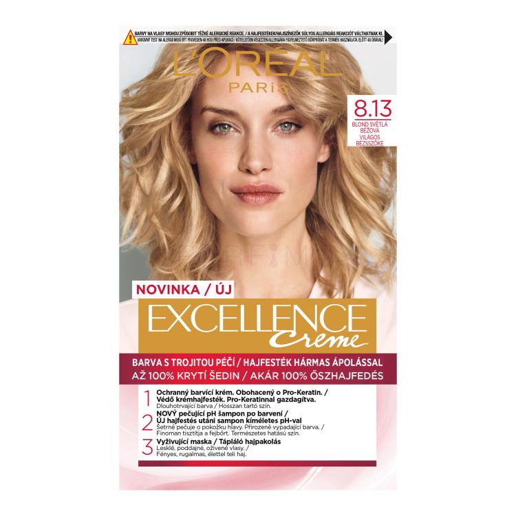 L&#039;Oréal Paris Excellence Creme Triple Protection Vopsea de păr pentru femei 1 buc Nuanţă 8,13 Blond Light Beige