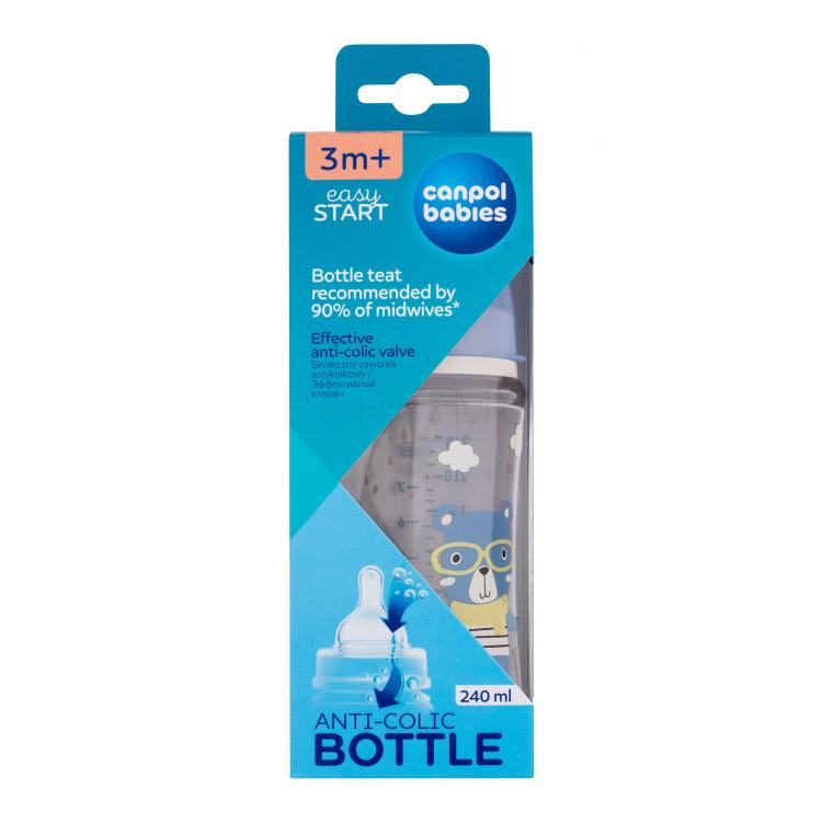 Canpol babies Bonjour Paris Easy Start Anti-Colic Bottle Blue 3m+ Biberoane pentru copii 240 ml