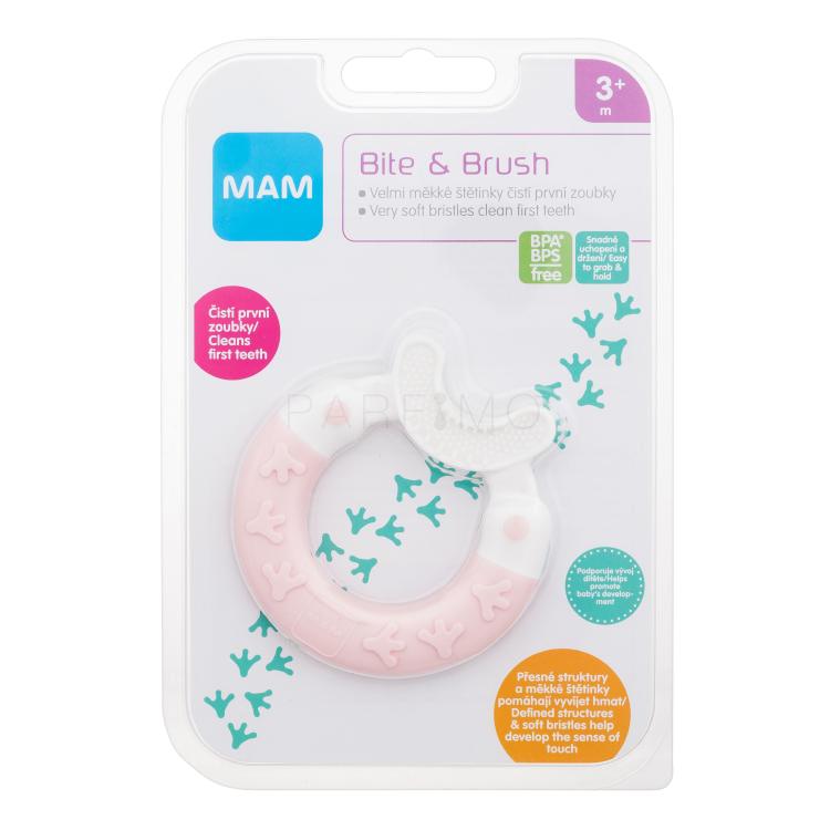 MAM Bite &amp; Brush Teether 3m+ Pink Periuțe de dinți pentru copii 1 buc