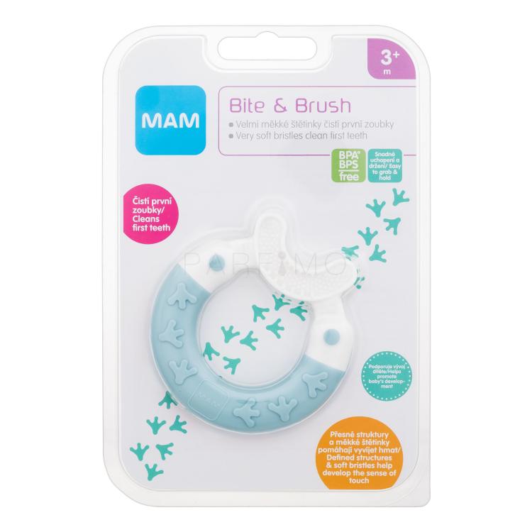 MAM Bite &amp; Brush Teether 3m+ Turquoise Periuțe de dinți pentru copii 1 buc