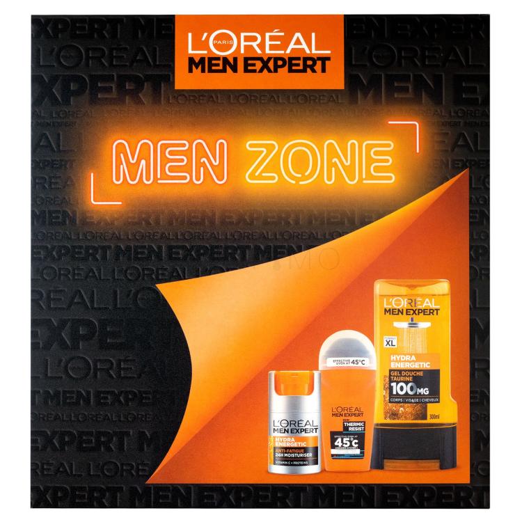 L&#039;Oréal Paris Men Expert Men Zone Set cadou cremă hidratantă de zi Men Expert Hydra Energetic 50 ml + gel de duș Men Expert Hydra Energetic 300 ml + antiperspirant Men Expert Thermic Resist 50 ml