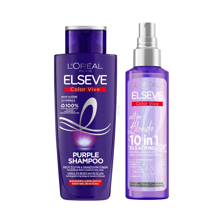 Set Șampon L&#039;Oréal Paris Elseve Color-Vive Purple Shampoo + Fără clătire L&#039;Oréal Paris Elseve Color-Vive All For Blonde 10in1 Bleach Rescue