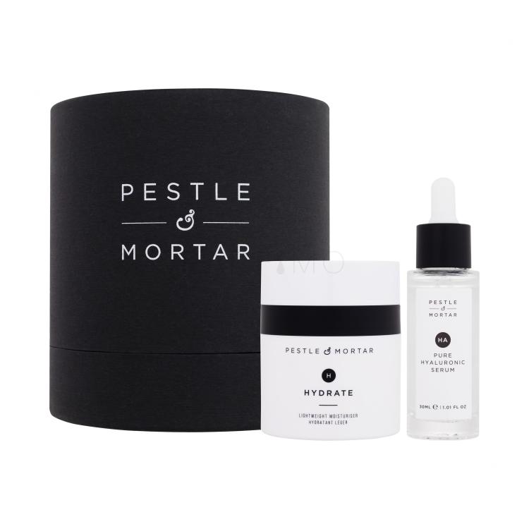 Pestle &amp; Mortar Hydrating Duo Set cadou Crema de fata hidratanta Hydrate Lightweight Moisturiser 50 ml + ser de fata hidratanta Pure Hyaluronic Serum 30 ml