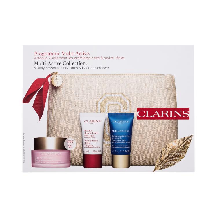 Clarins Multi-Active Collection Set cadou Crema de zi pentru fata Multi-Active Day 50 ml + crema de noapte Multi-Active Night 15 ml + balsam facial Beauty Flash Balm 15 ml + geanta cosmetica ecologica