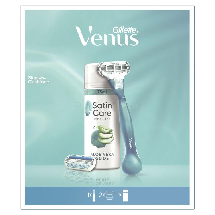 Gillette Venus Set cadou Aparat de ras Venus Smooth 1 buc + capete de schimb 1 buc + gel de ras Satin Care Sensitive Aloe Vera 75 ml