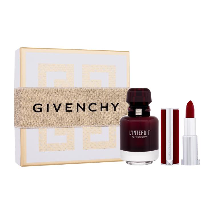 Givenchy L&#039;Interdit Rouge Set cadou Apă de parfum 50 ml + ruj de buze Le Rouge Deep Velvet 3,4 g 37 Rouge Grainé