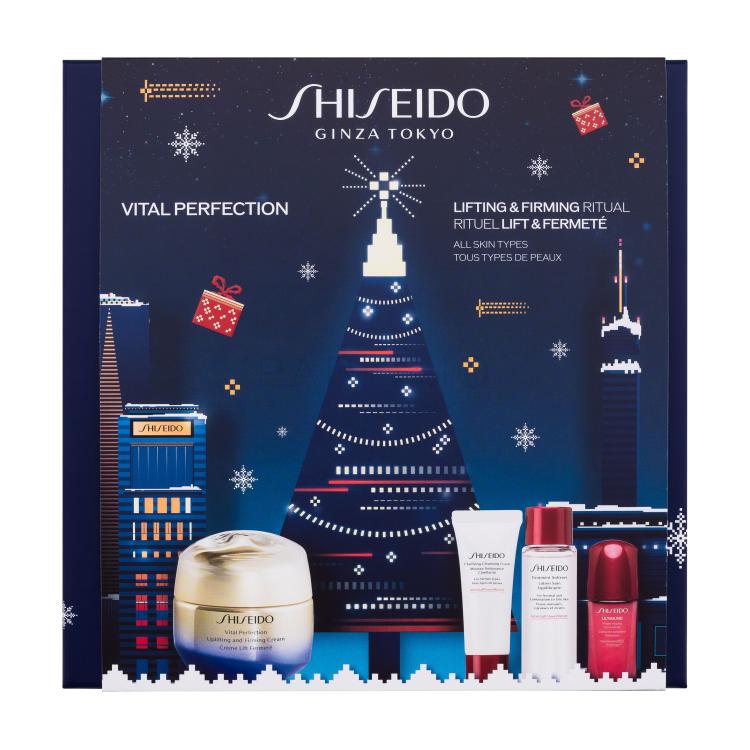 Shiseido Vital Perfection Lifting &amp; Firming Ritual Set cadou Crema de zi pentru fata Vital Perfection 50 ml + spuma de curatare Clarifying Cleansing Foam 15 ml +lotiune tonica Treatment Lotion 30 ml + ser facial Ultimune 10 ml