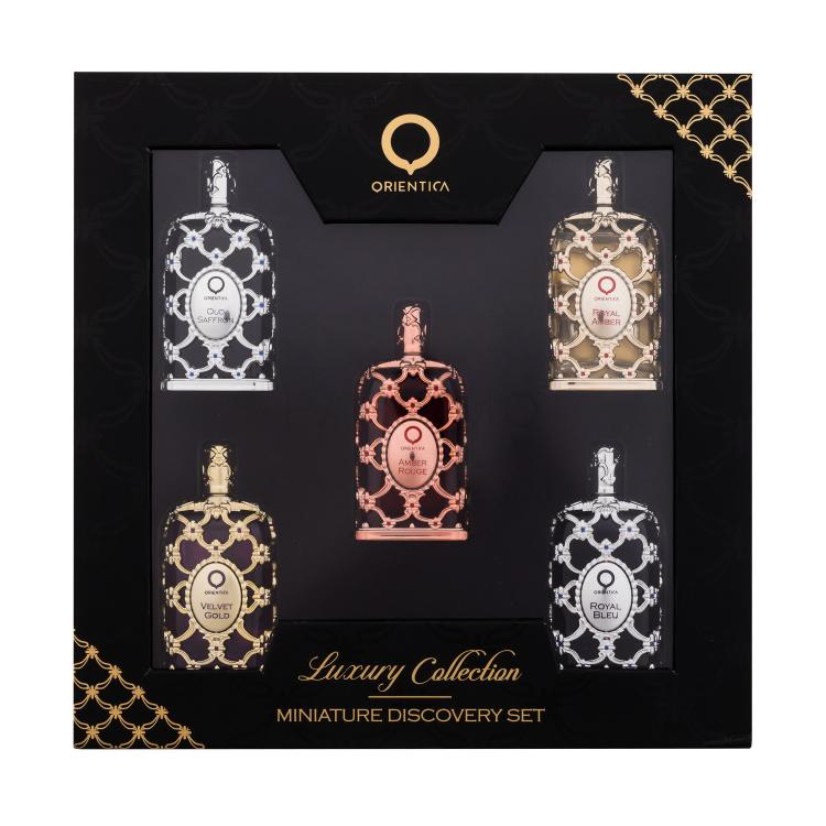 Orientica Luxury Collection Set cadou Apă de parfum Royal Amber 7,5 ml + apă de parfum Royal Bleu 7,5 ml + apă de parfum Velvet Gold 7,5 ml + apă de parfum Oud Saffron 7,5 ml + apă de parfum Amber Rouge 7,5 m