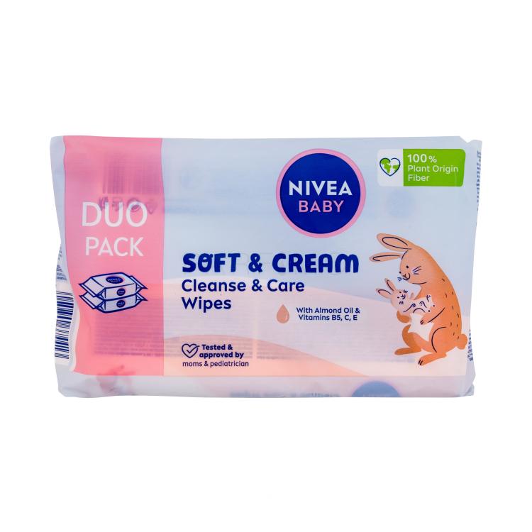 Nivea Baby Soft &amp; Cream Cleanse &amp; Care Wipes Șervețele faciale pentru copii 2x57 buc