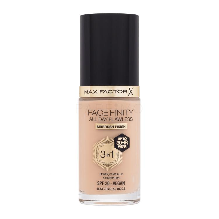 Max Factor Facefinity All Day Flawless SPF20 Fond de ten pentru femei 30 ml Nuanţă W33 Crystal Beige