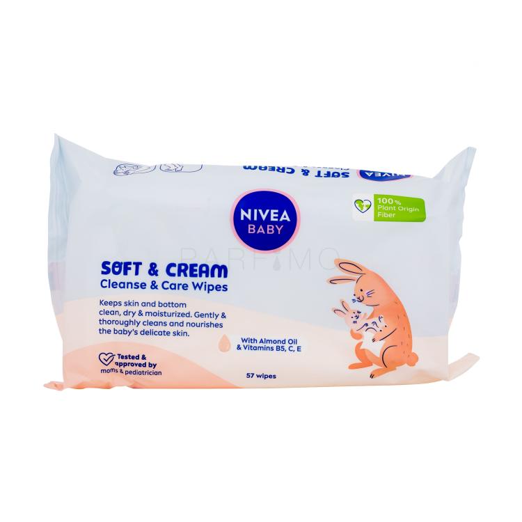 Nivea Baby Soft &amp; Cream Cleanse &amp; Care Wipes Șervețele faciale pentru copii 57 buc