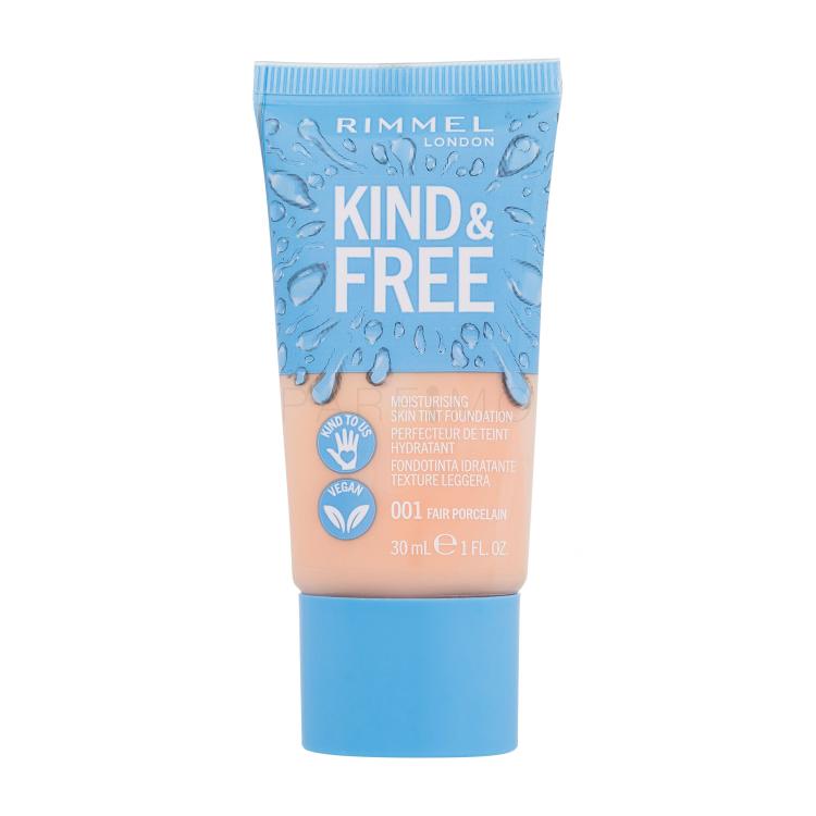 Rimmel London Kind &amp; Free Skin Tint Foundation Fond de ten pentru femei 30 ml Nuanţă 001 Fair Porcelain