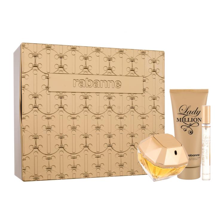 Paco Rabanne Lady Million Set cadou Apă de parfum 80 ml + loțiune de corp 100 ml + apă de parfum 10 ml + cutie de metal