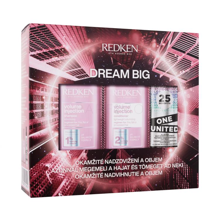 Redken Volume Injection Dream Big Set cadou Șampon Volume Injection 300 ml + balsam Volume Injection 300 ml + tratament pentru păr One United All-In-One Multi-Benefit Treatment 150 ml