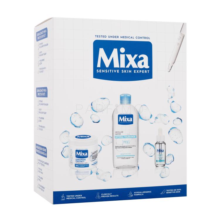 Mixa Hyaluronic Acid + Lactic Acid Anti-Dryness Hydrating Serum Set cadou Serum pentru față cu Acid Hialuronic și Acid Lactic 30 ml + apă micelară Optimal Tolerance 400 ml + cremă de corp Ceramide Protect Strengthening 400 ml