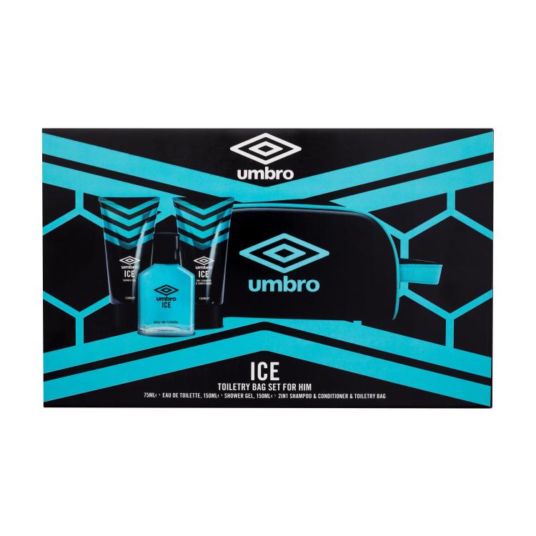 UMBRO Ice Set cadou Apă de toaletă 75 ml + gel de duș 150 ml + șampon și balsam 2în1 150 ml + trusă cosmetică Cutie cu defect