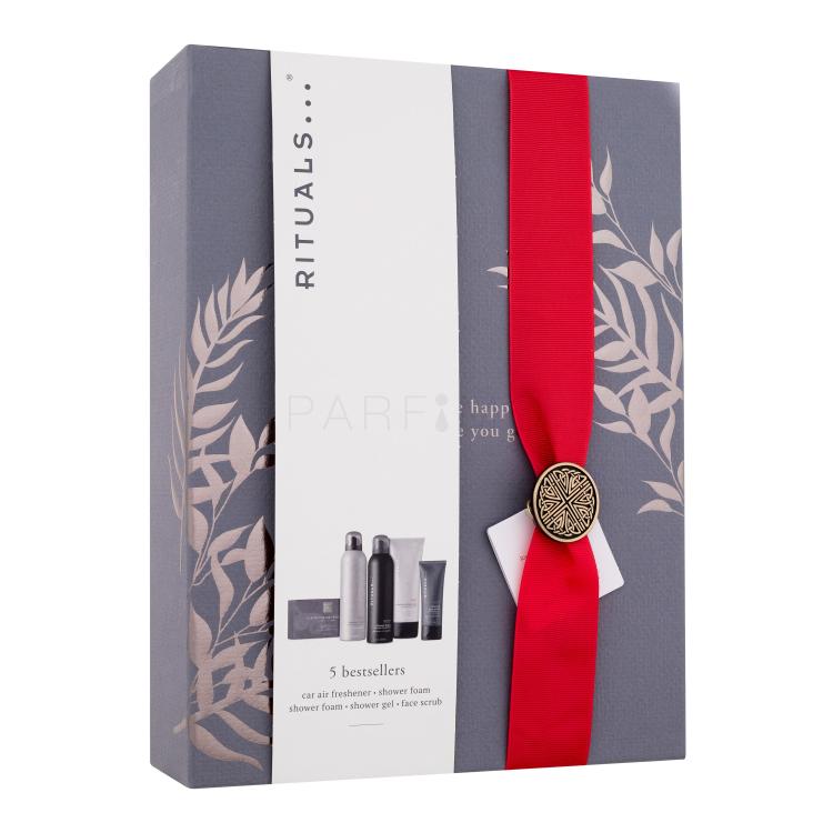 Rituals Homme Gift Set Set cadou Spumă de duș Homme 200 ml + spumă de duș Sport 200 ml + gel de duș Sport Cooling 200 ml + peeling facial Homme Charcoal 70 ml + odorizant de mașină Luxury
