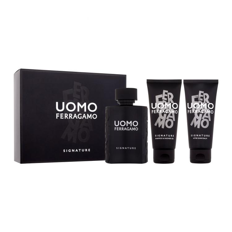 Ferragamo Uomo Signature Set cadou Apă de parfum 100 ml + șampon și gel de duș 100 ml + balsam after shave 100 ml