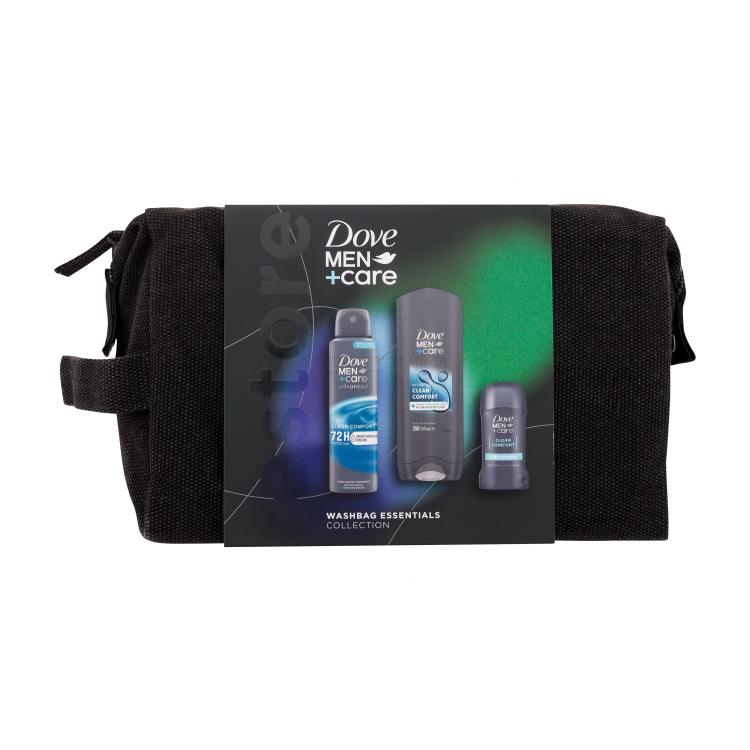Dove Men + Care Clean Comfort Set cadou Gel de duș Men Care Clean Comfort 250 ml + antiperspirant Men Care Clean Comfort 72H 150 ml + antiperspirant solid Men Care Clean Comfort 48H 50 ml + trusă cosmetică