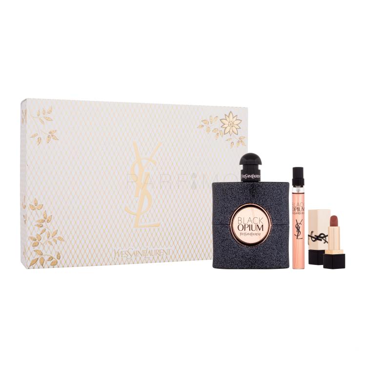 Yves Saint Laurent Black Opium Set cadou Apă de parfum 90 ml + apă de parfum 10 ml + ruj Rouge Pur Couture 1,3 g NM Nu Muse