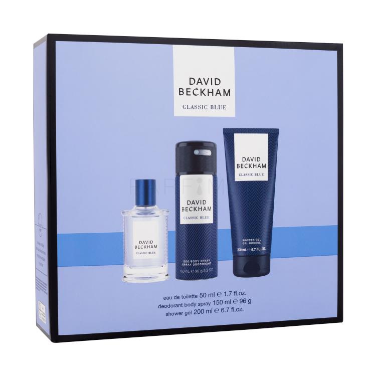 David Beckham Classic Blue Set cadou Apă de toaletă 50 ml + gel de duș 200 ml + deodorant 150 ml Cutie cu defect