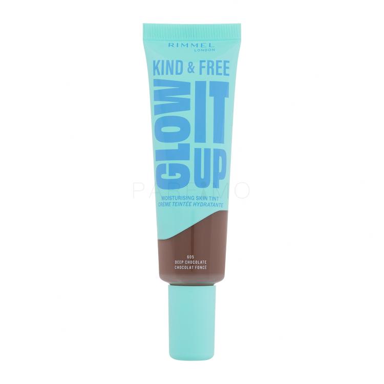 Rimmel London Kind &amp; Free Glow It Up Moisturising Skin Tint Fond de ten pentru femei 30 ml Nuanţă 605 Deep Chocolate