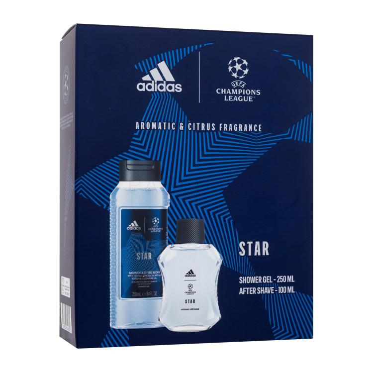 Adidas UEFA Champions League Star Set cadou Aftershave 100 ml + gel de duș 250 ml Cutie cu defect