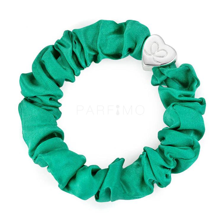 By Eloise London Silk Scrunchie Silver Heart Elastice de păr pentru femei 1 buc Nuanţă Jungle Green