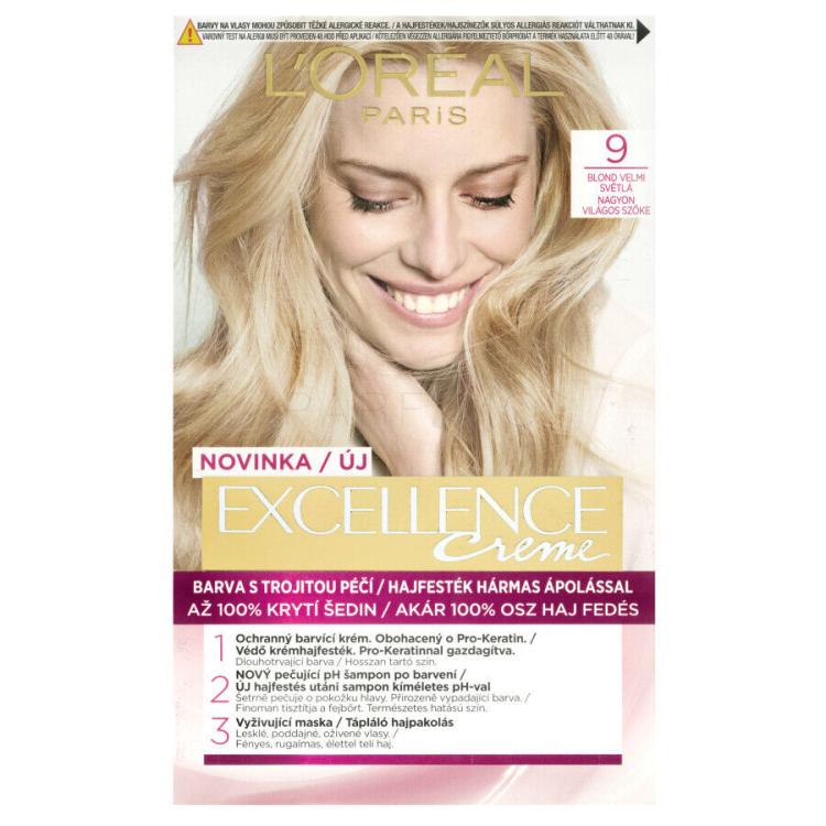 L&#039;Oréal Paris Excellence Creme Triple Protection Vopsea de păr pentru femei 48 ml Nuanţă 9 Natural Light Blonde
