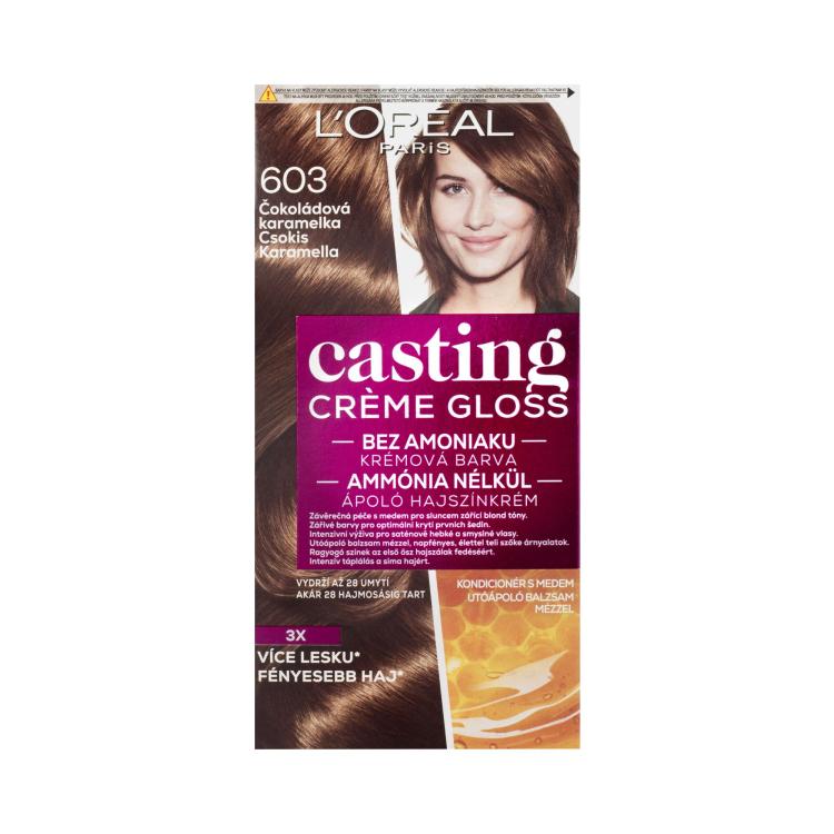 L&#039;Oréal Paris Casting Creme Gloss Vopsea de păr pentru femei 48 ml Nuanţă 603 Chocolate Caramel