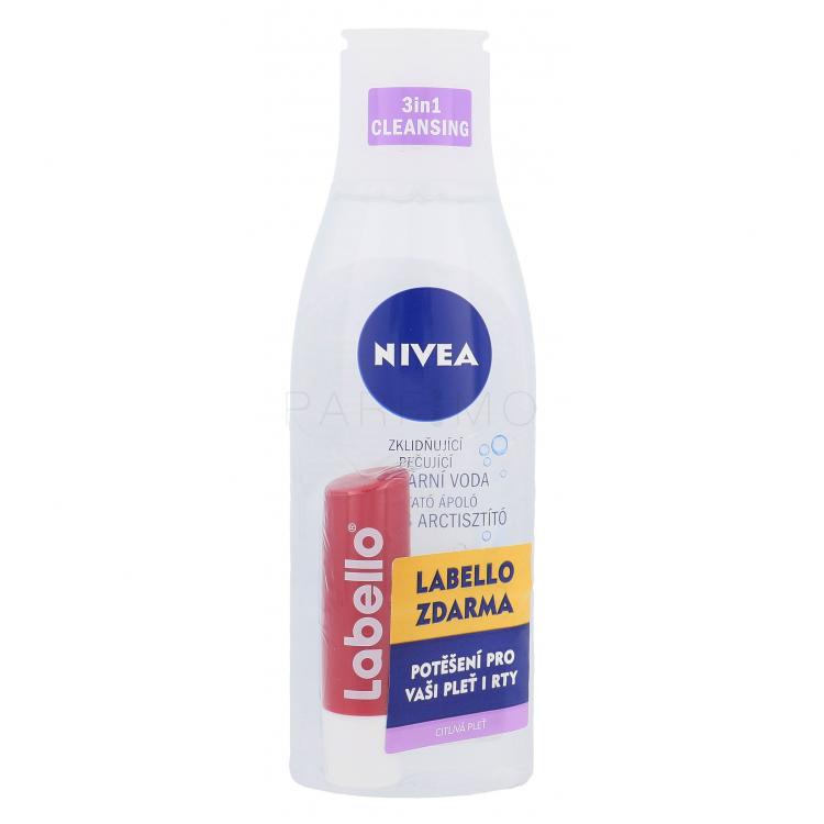 Nivea Sensitive 3in1 Micellar Cleansing Water Set cadou Apa micelara 200 ml + Balsam de buze 5,5 ml Cherry Shine
